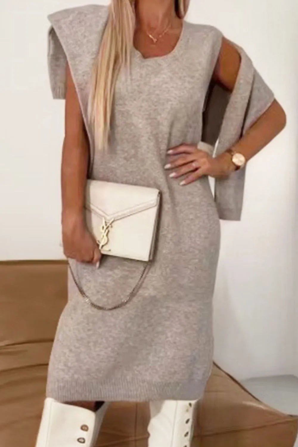 Turtleneck Dropped Shoulder Sweater and Dress Sweater Set - Salt & Stone