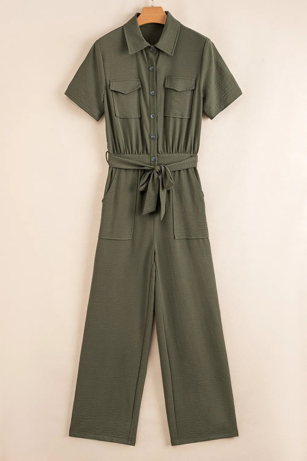 Half Button Belted Utility Short Sleeve Jumpsuit - Salt & Stone