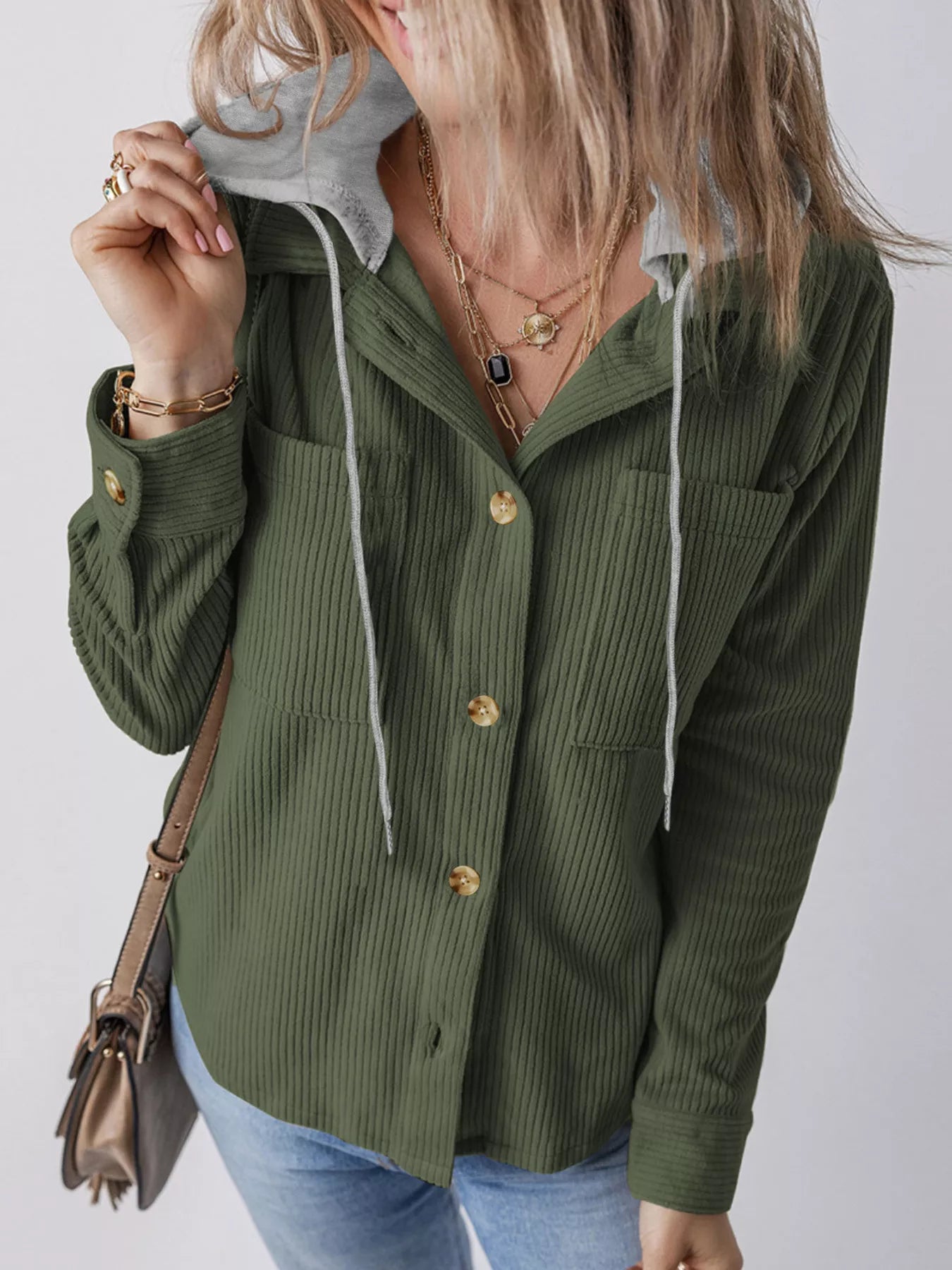 Hooded Corduroy Button - Down Jacket - Salt & Stone