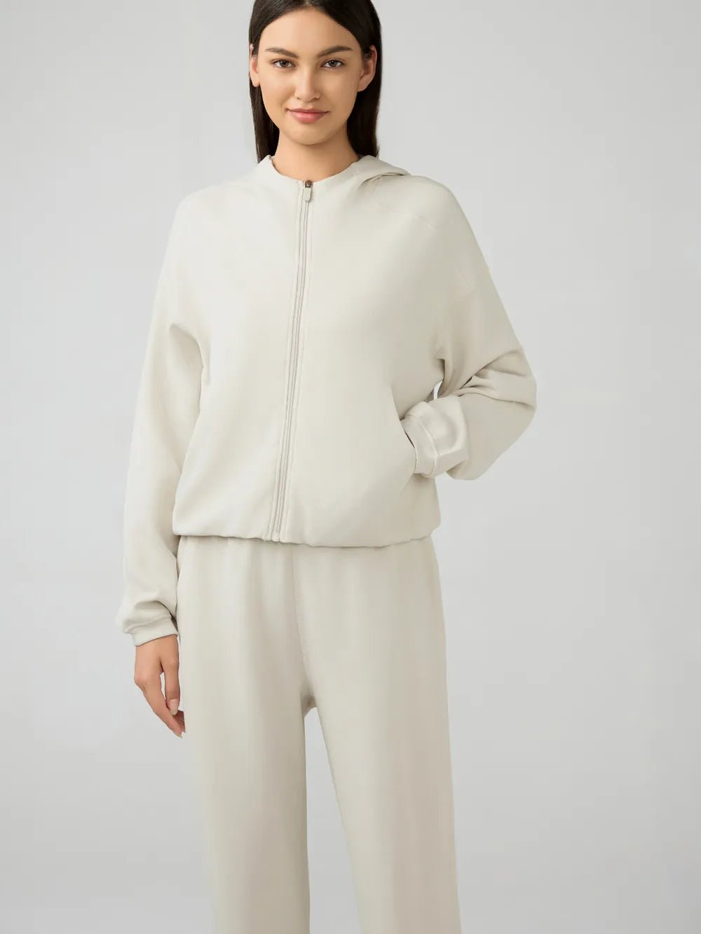 Millennia Zip Up Dropped Shouder Active Hooded - Salt & Stone
