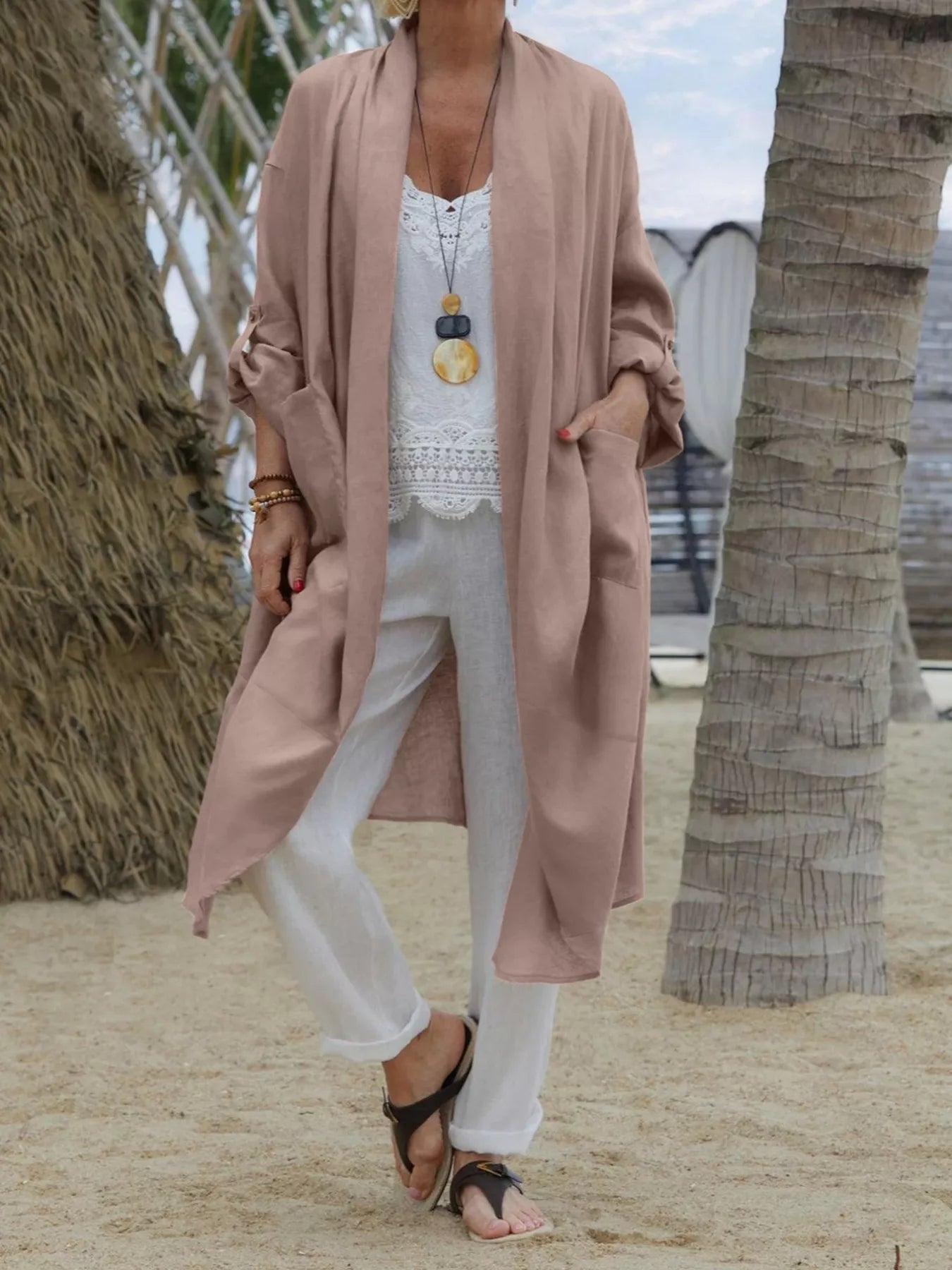 Plus Size Lightweight Open Front Cardigan with Pockets - Salt & Stone