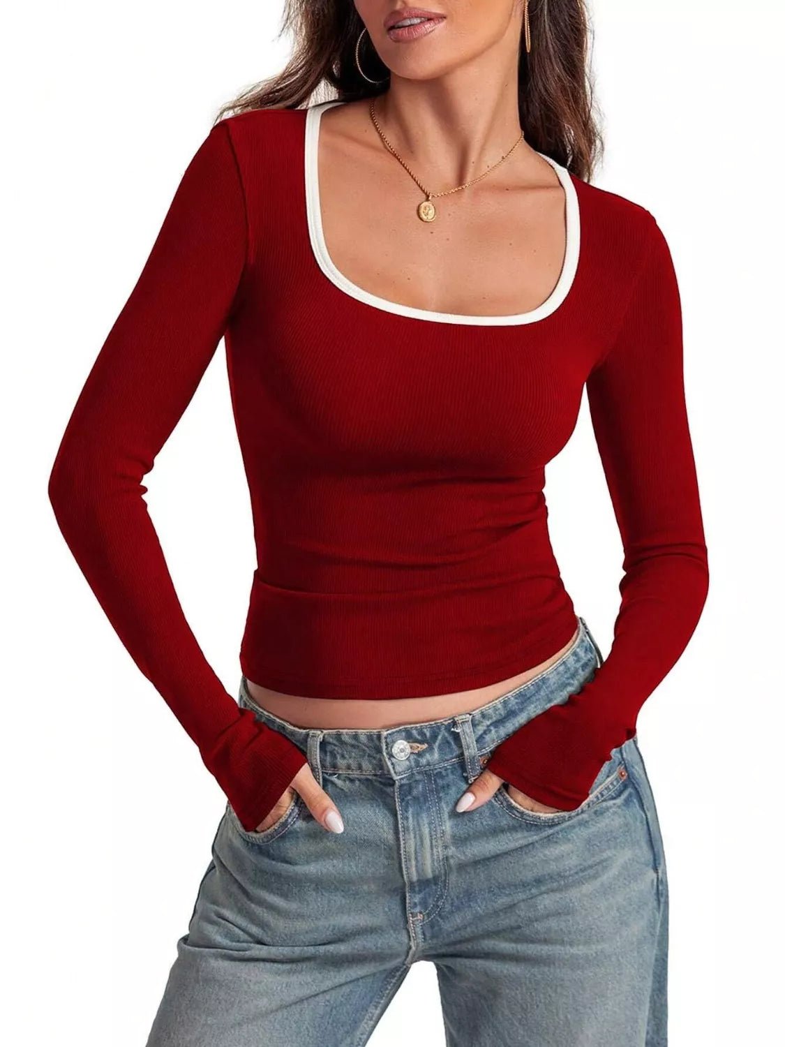 Contrast Trim Long Sleeve Top - Salt & Stone