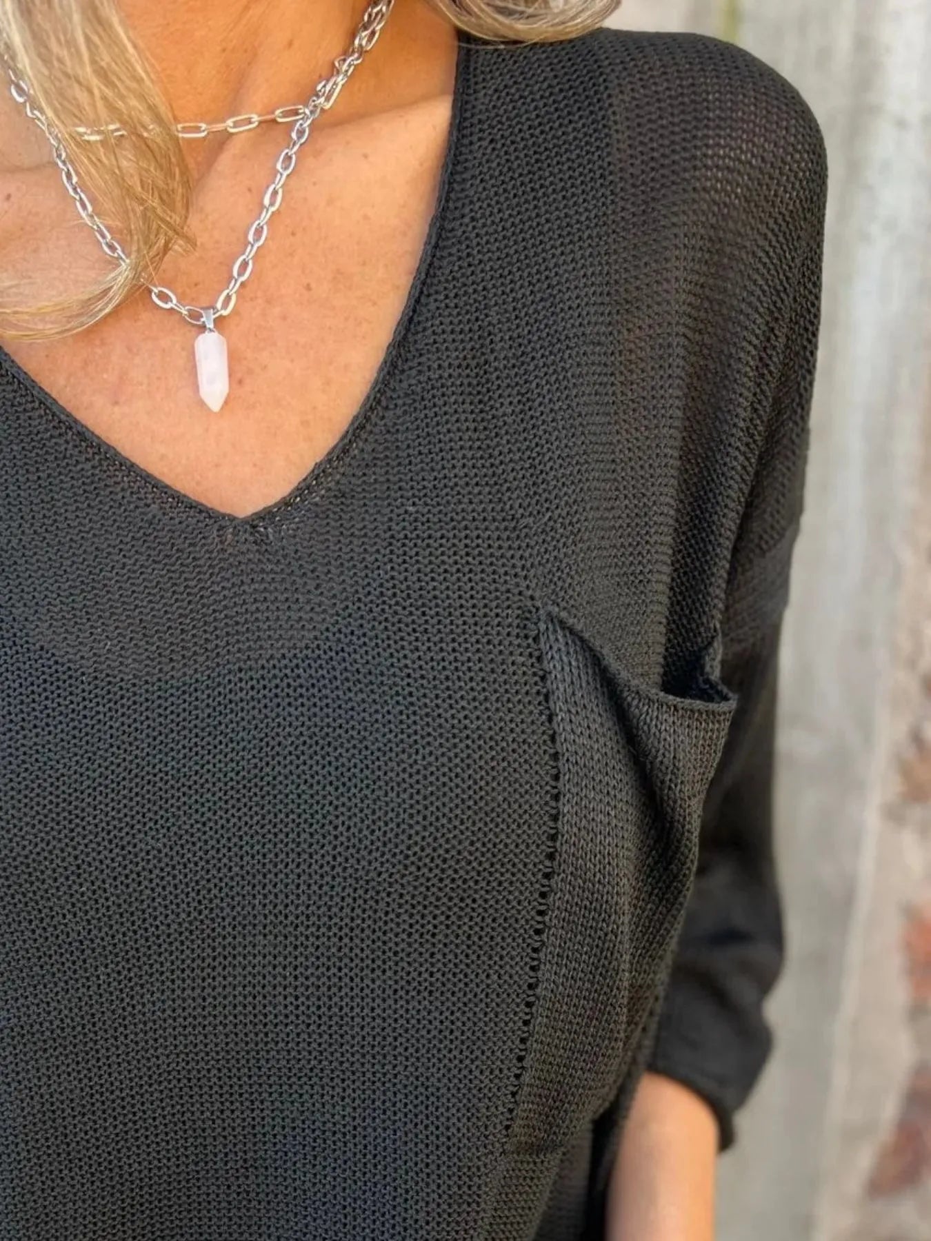Full Size Casual V - Neck Knit Sweater Plus Size - Salt & Stone