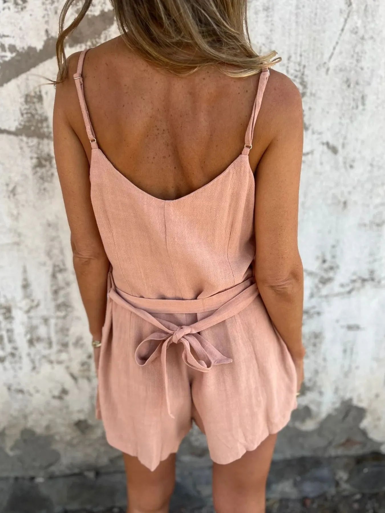 Full Size Button - Front Belted Cami Romper Plus Size - Salt & Stone
