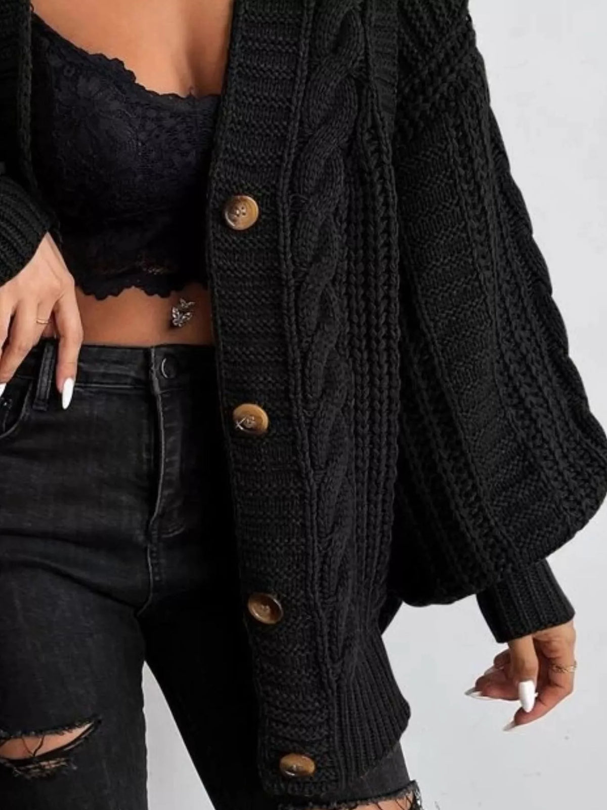 Chunky Knit Cable Knit Button-Up Cardigan - Salt & Stone