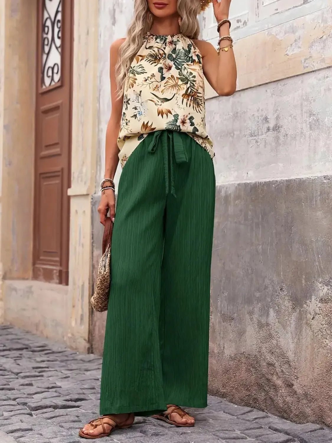 Printed Tank Top and Wide Leg Pants Set - Salt & Stone