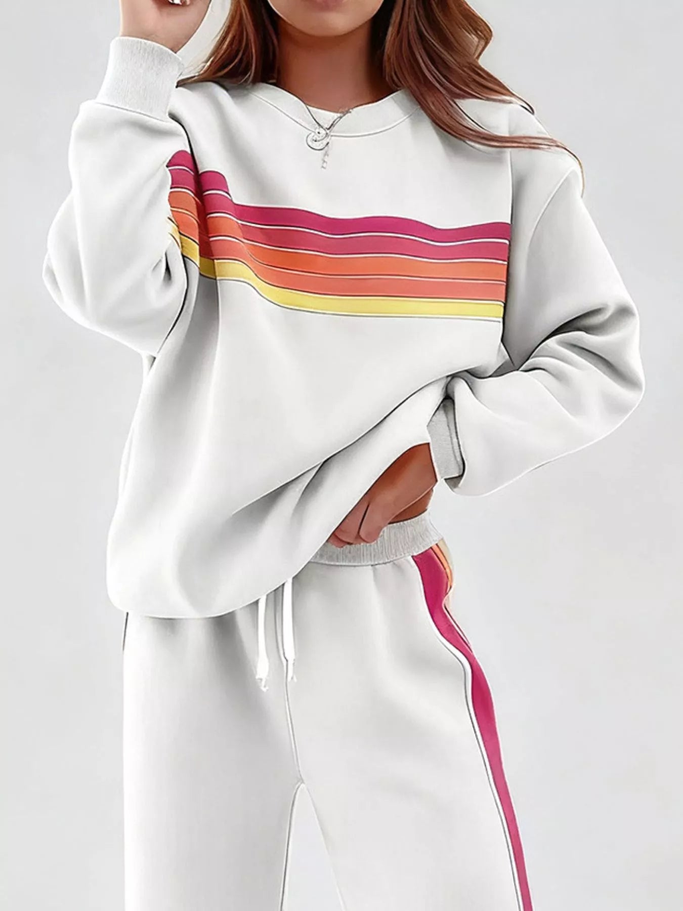 Striped Round Neck Sweatshirt and Pants Set - Salt & Stone