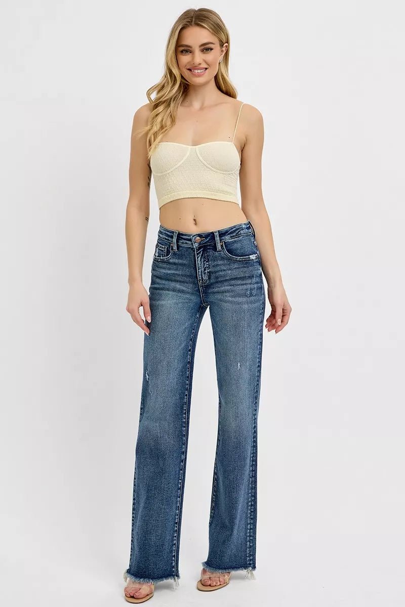 RISEN Full Size Tummy Control High Rise Long Straight Jeans Plus Size - Salt & Stone