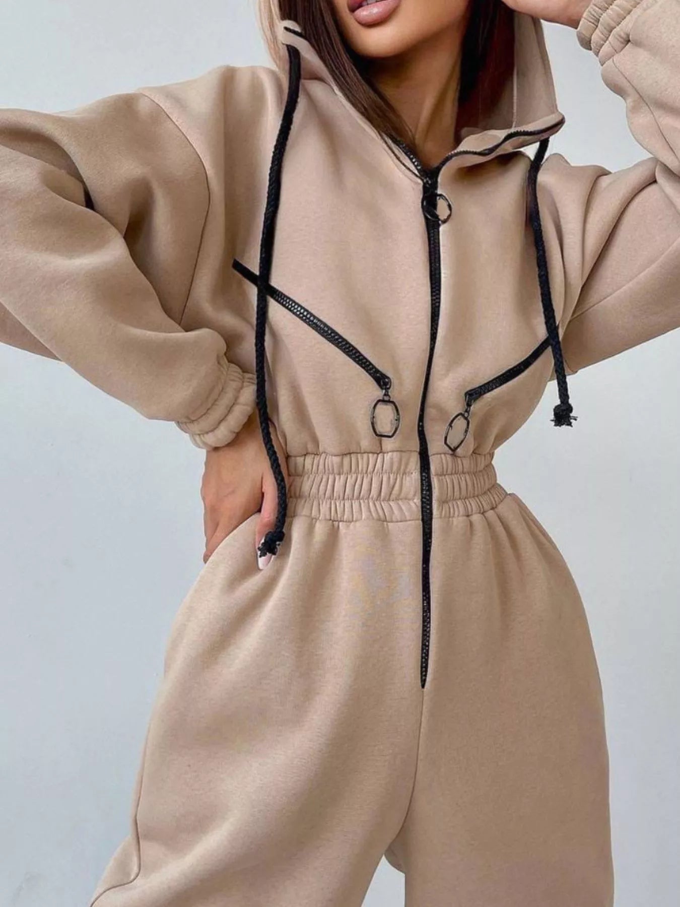 Hooded Zip - Up Long Sleeve Jumpsuit - Salt & Stone