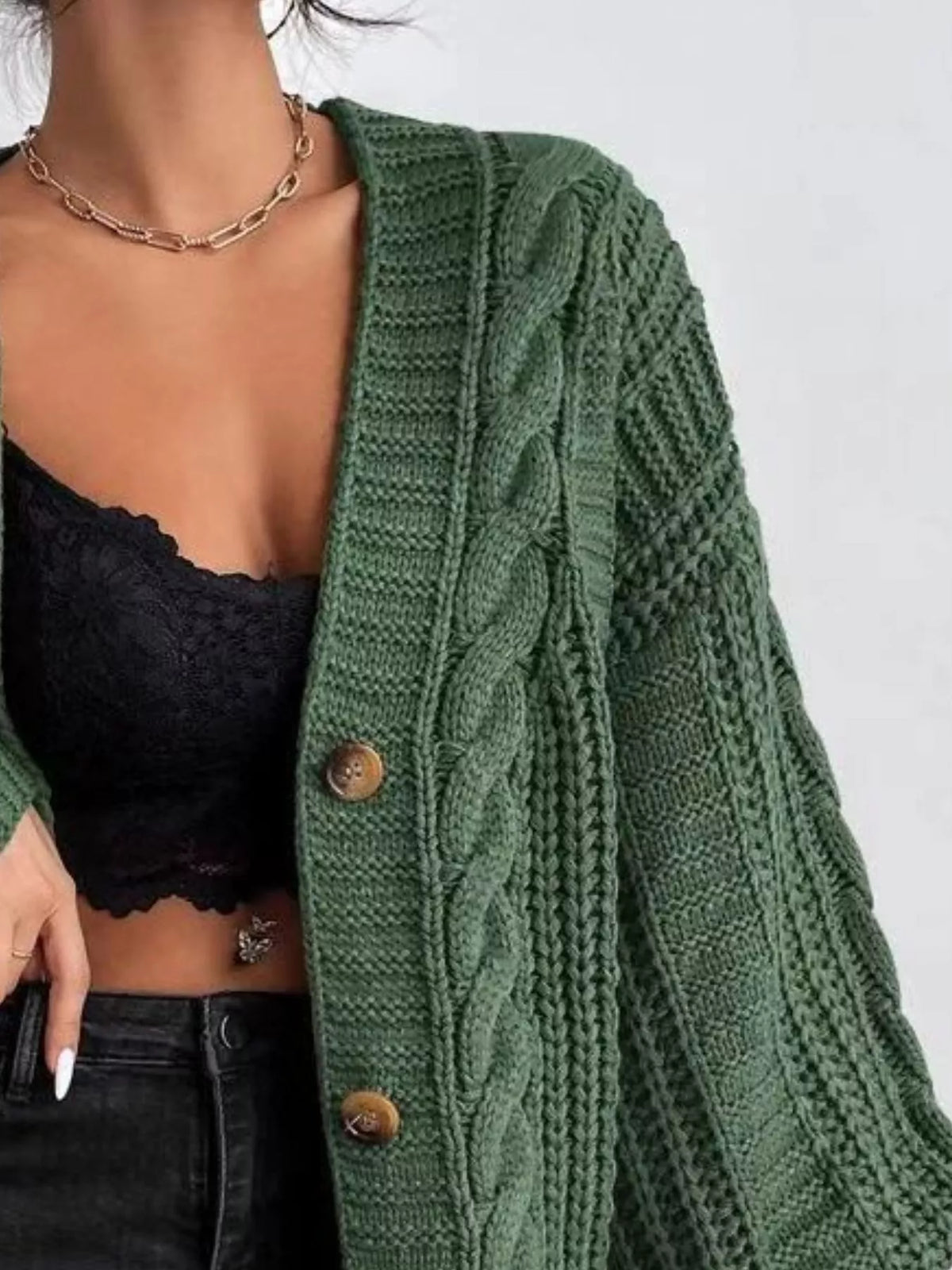 Chunky Knit Cable Knit Button-Up Cardigan - Salt & Stone