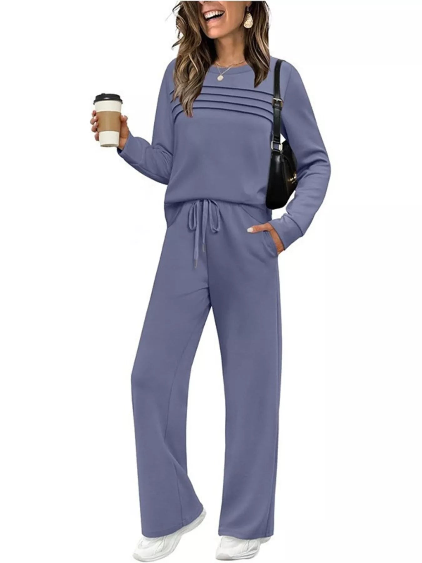 Full Size Long Sleeve Round Neck Top and Pants Set Plus Size - Salt & Stone