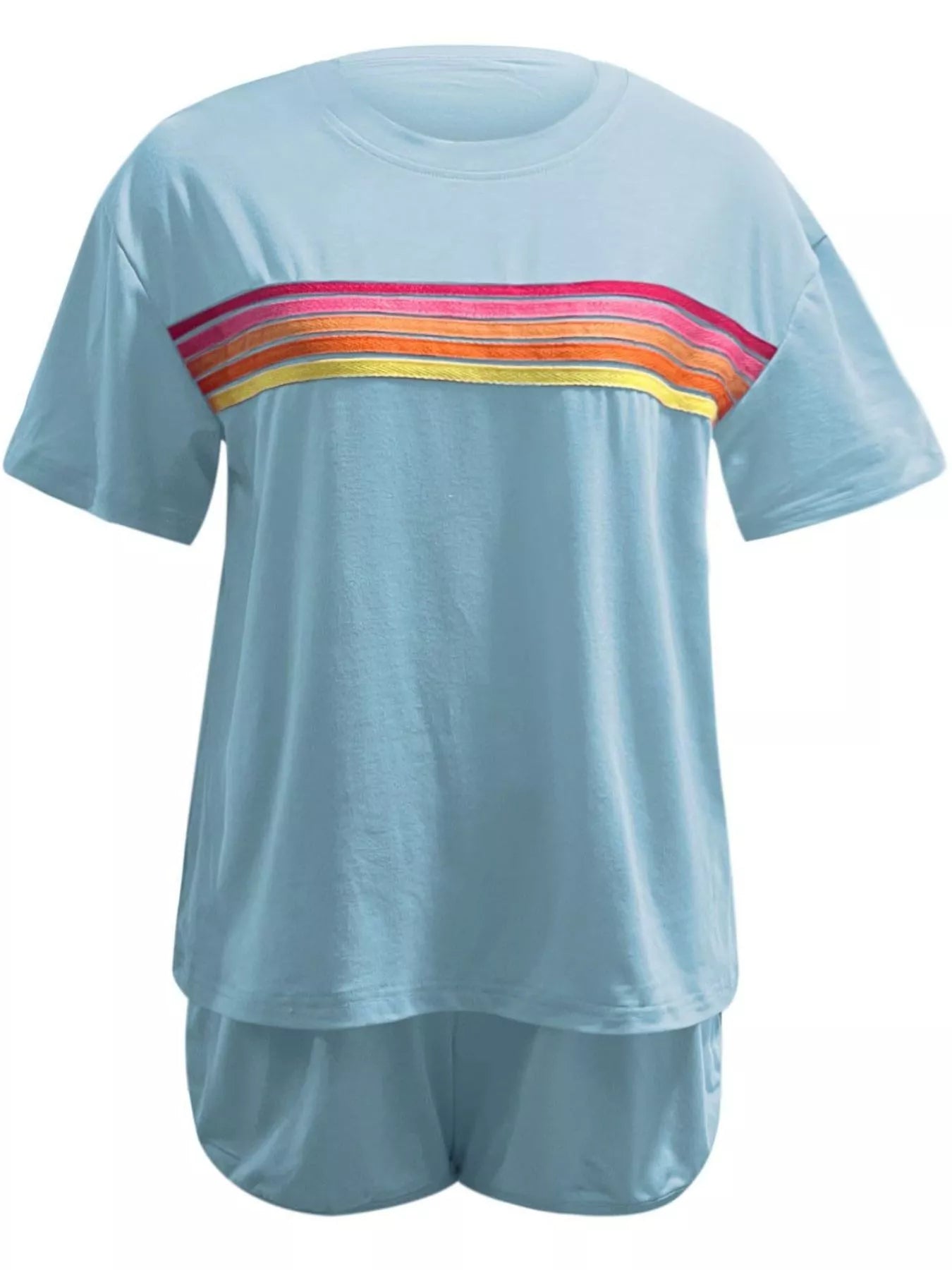 Rainbow Striped Round Neck Top and Shorts Set - Salt & Stone