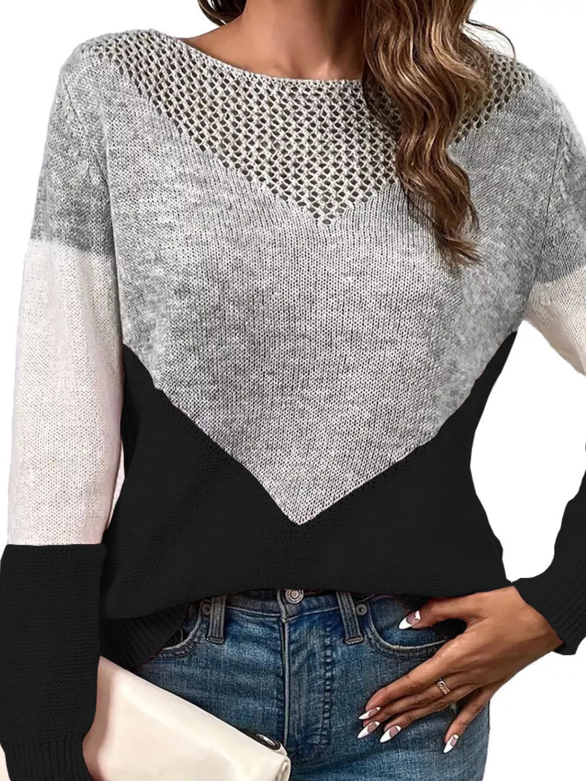 Openwork Color Block Sweater - Salt & Stone