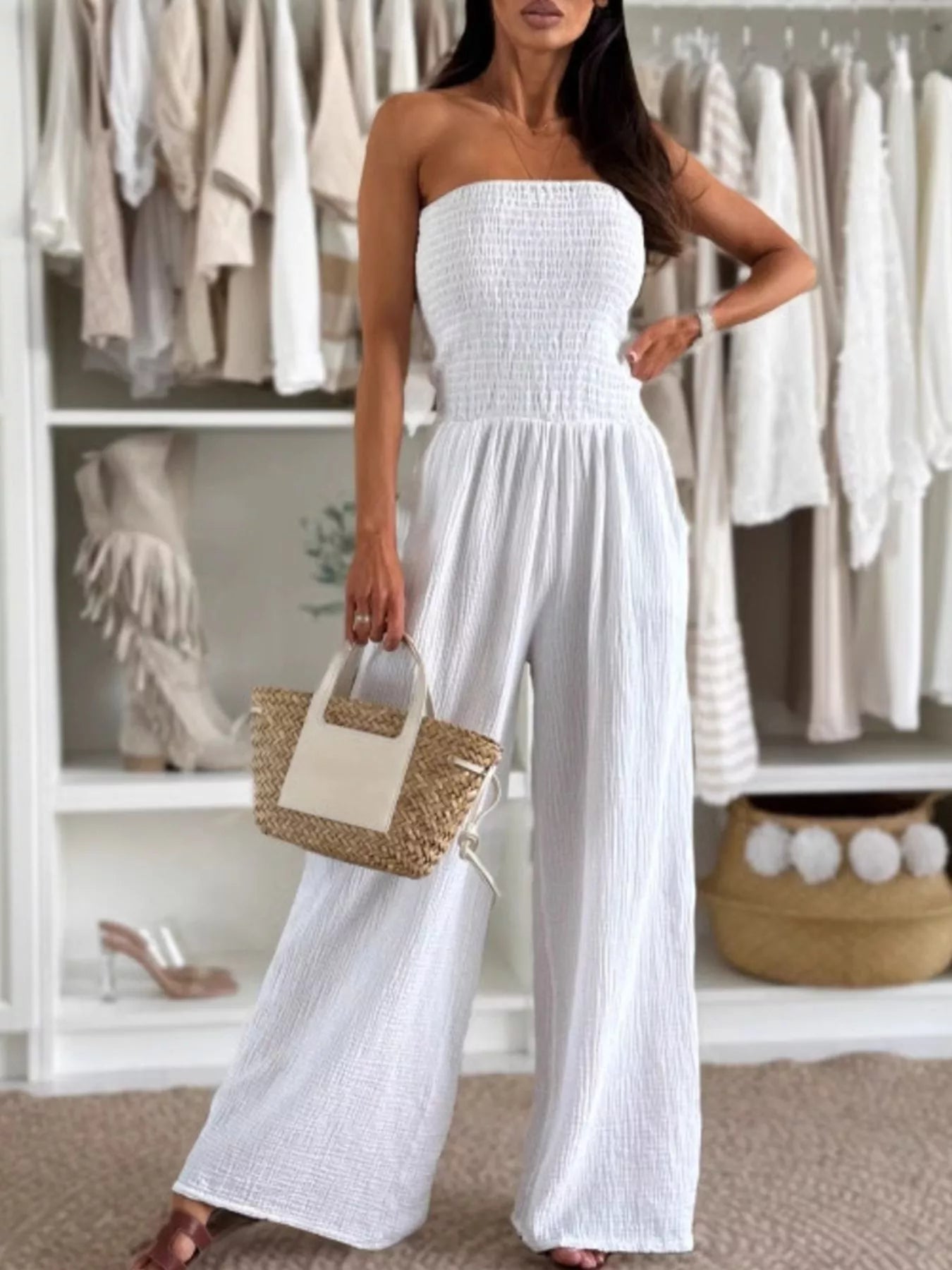 Smocked Tube Wide - Leg Jumpsuit - Salt & Stone