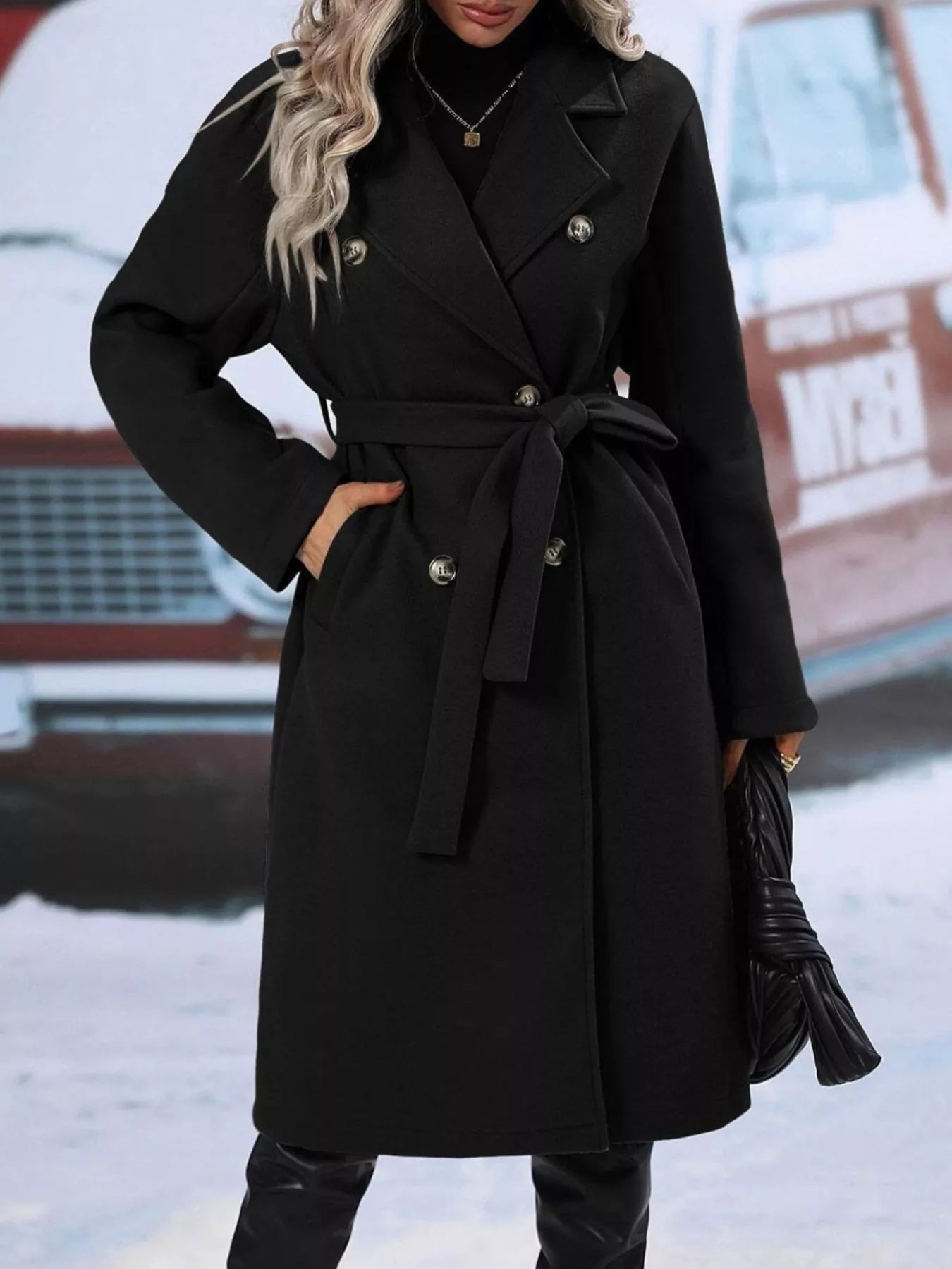 Double - Breasted Tie Waist Coat - Salt & Stone