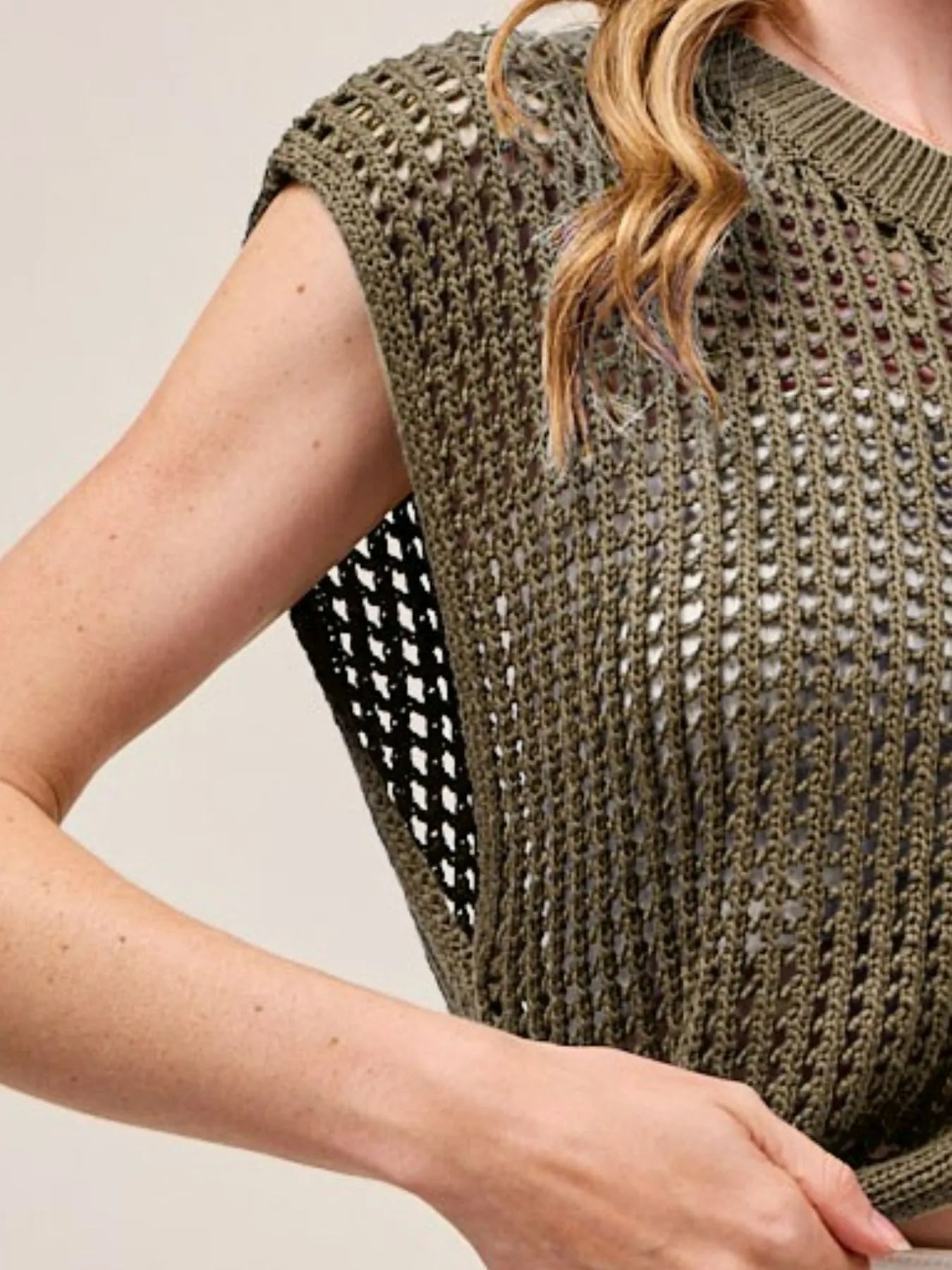 SO ME Big Metal Button Front Openwork Sweater Vest - Salt & Stone