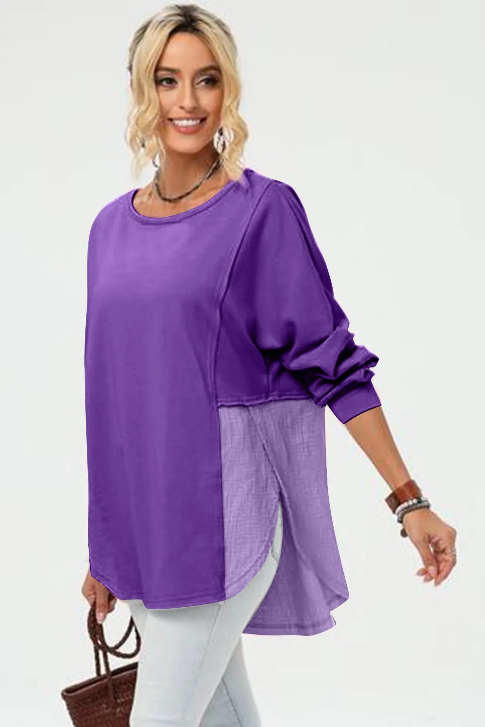 Double Take Full Size Long Sleeve High - Low T-Shirt - Salt & Stone