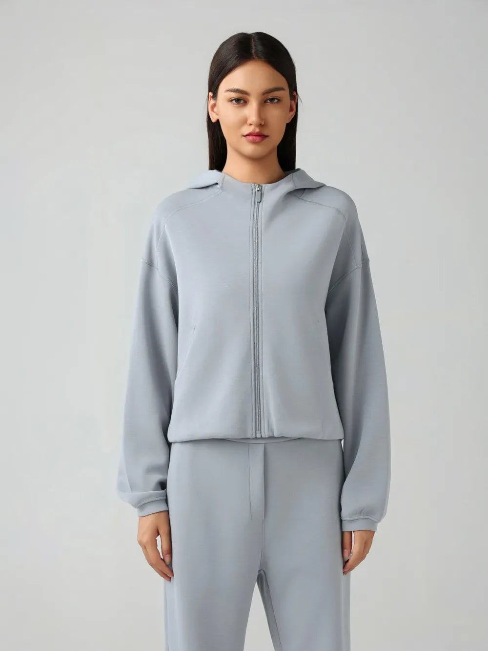 Millennia Zip Up Dropped Shouder Active Hooded - Salt & Stone