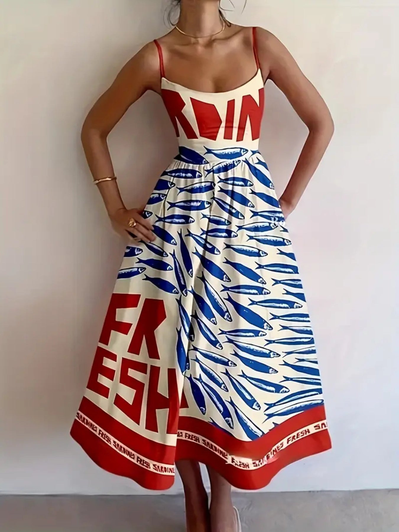 Sardine Print Spaghetti Strap Midi Dress - Salt & Stone