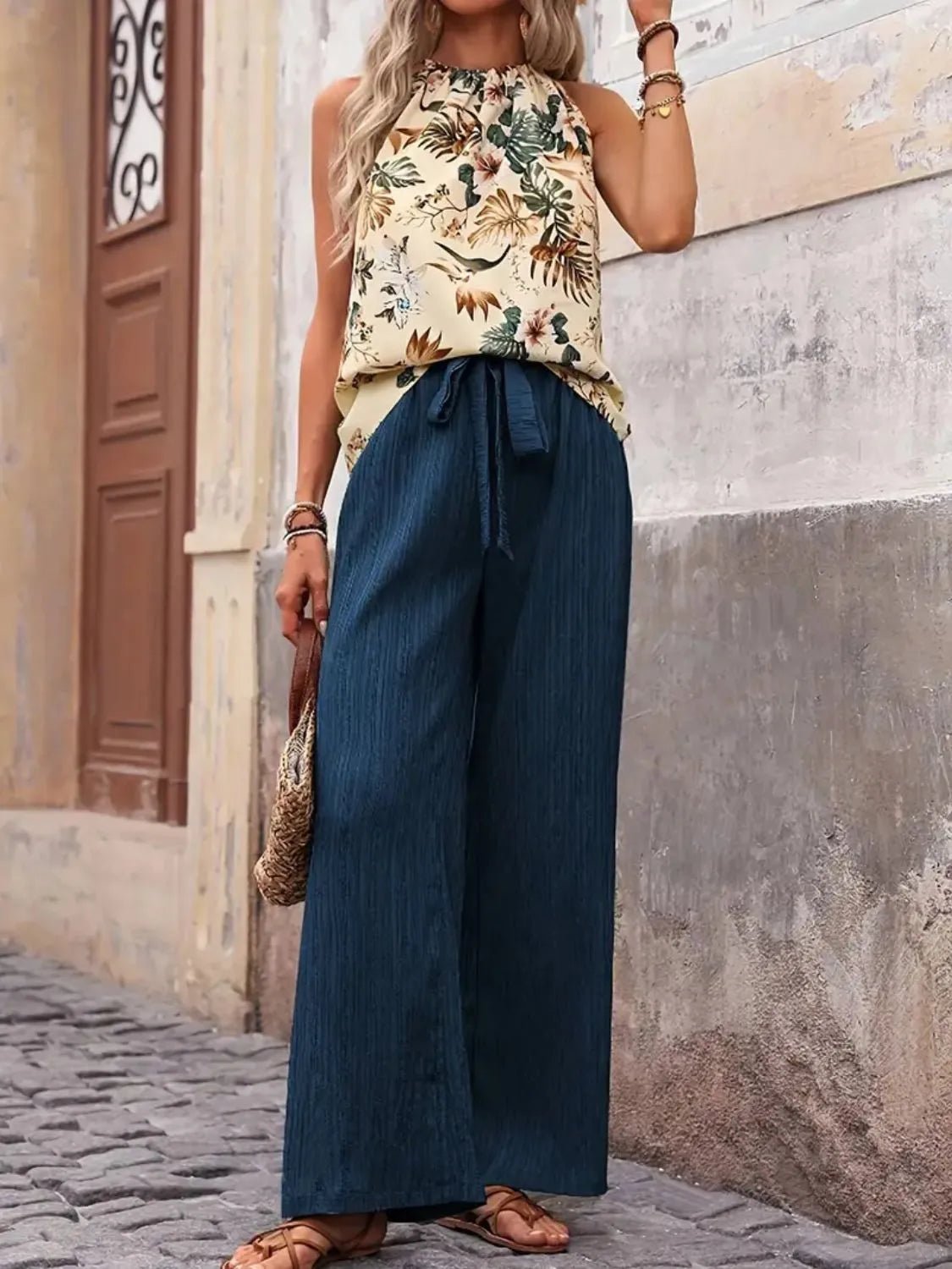 Printed Tank Top and Wide Leg Pants Set - Salt & Stone