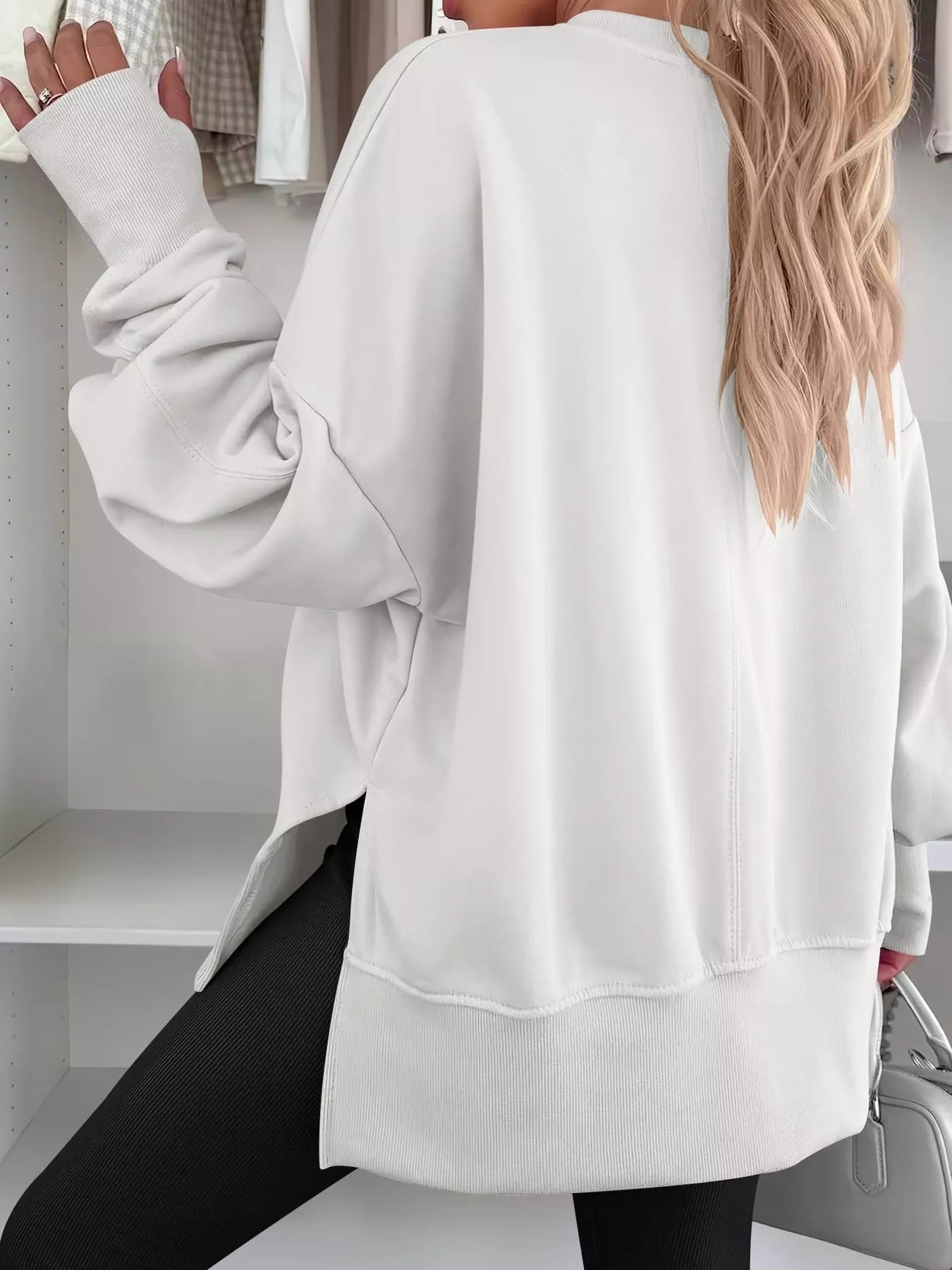 Side Slit Round Neck Long Sleeve Sweatshirt - Salt & Stone