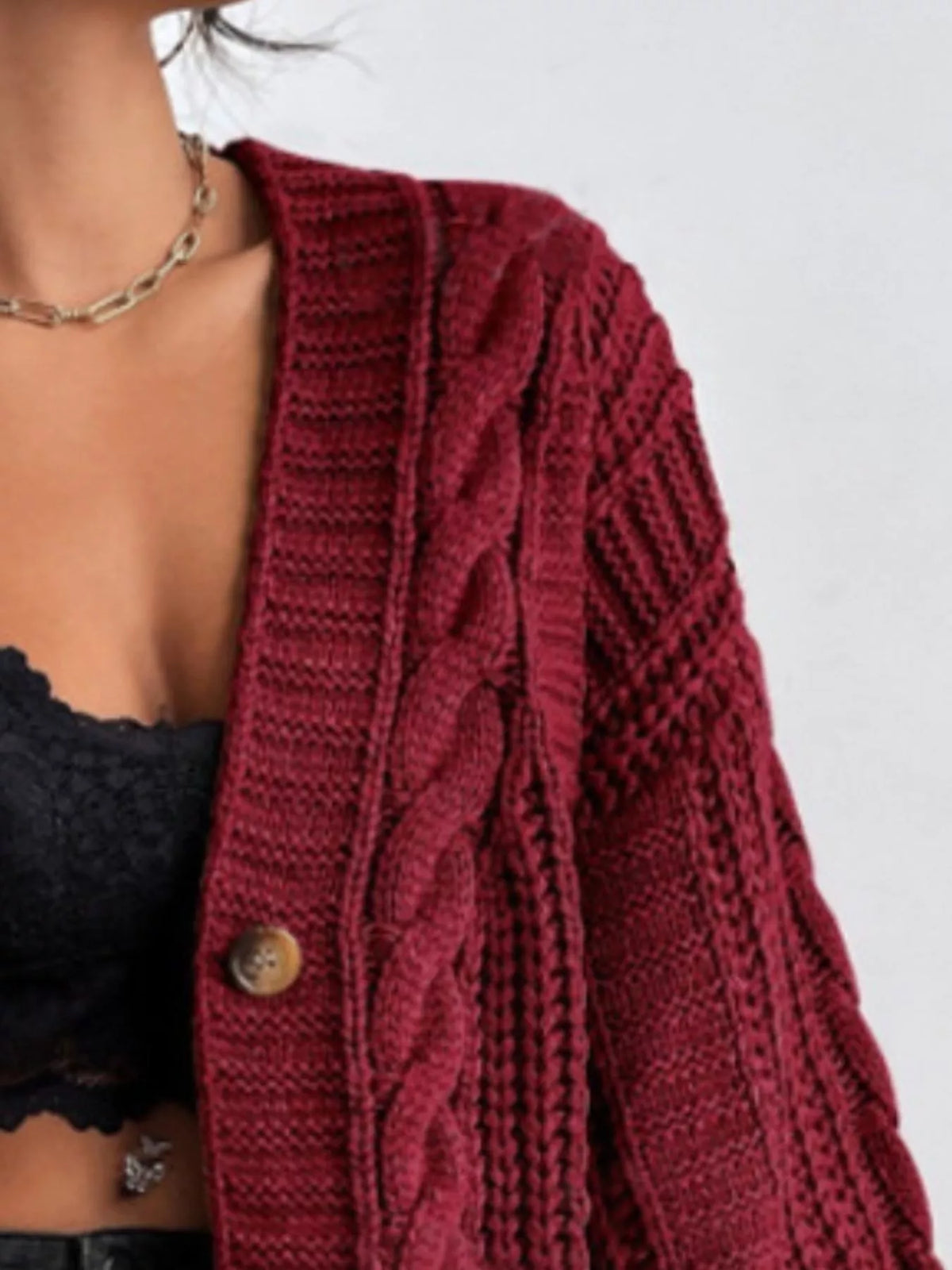 Chunky Knit Cable Knit Button-Up Cardigan - Salt & Stone