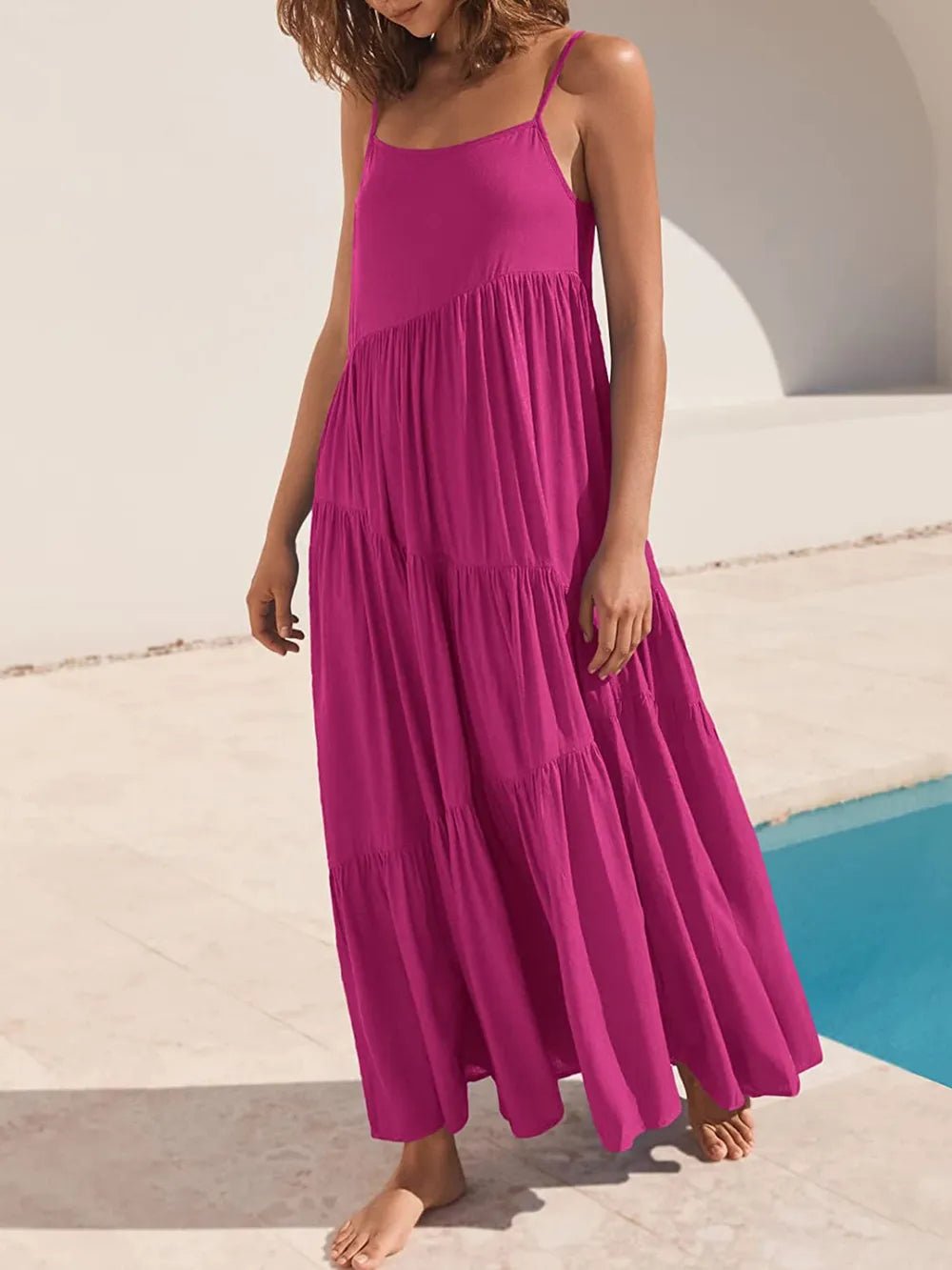 Full Size Ruched Tiered Spaghetti Strap Dress - Salt & Stone