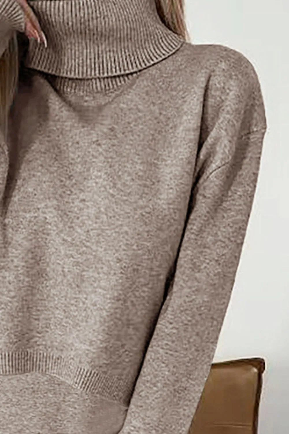 Turtleneck Dropped Shoulder Sweater and Dress Sweater Set - Salt & Stone