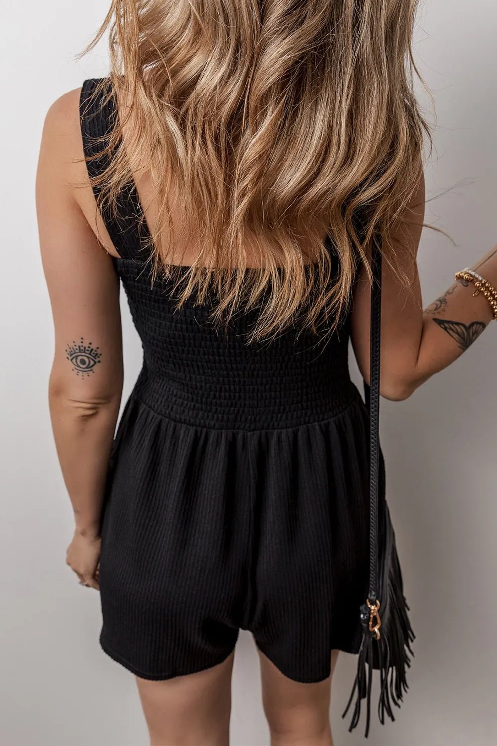 Smocked Bust Textured Knit Sleeveless Romper - Salt & Stone