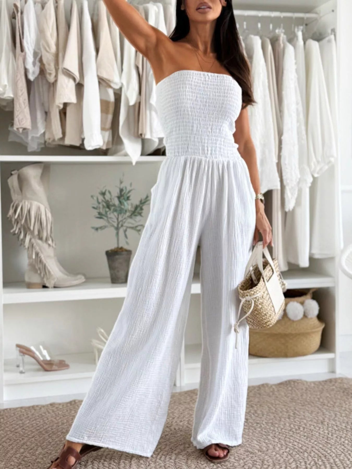 Smocked Tube Wide - Leg Jumpsuit - Salt & Stone