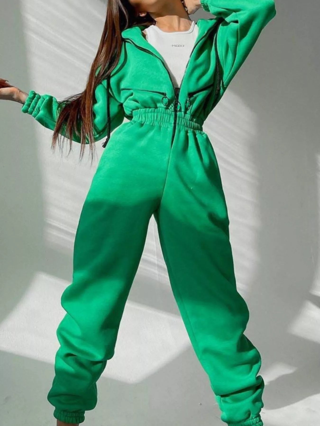 Hooded Zip - Up Long Sleeve Jumpsuit - Salt & Stone