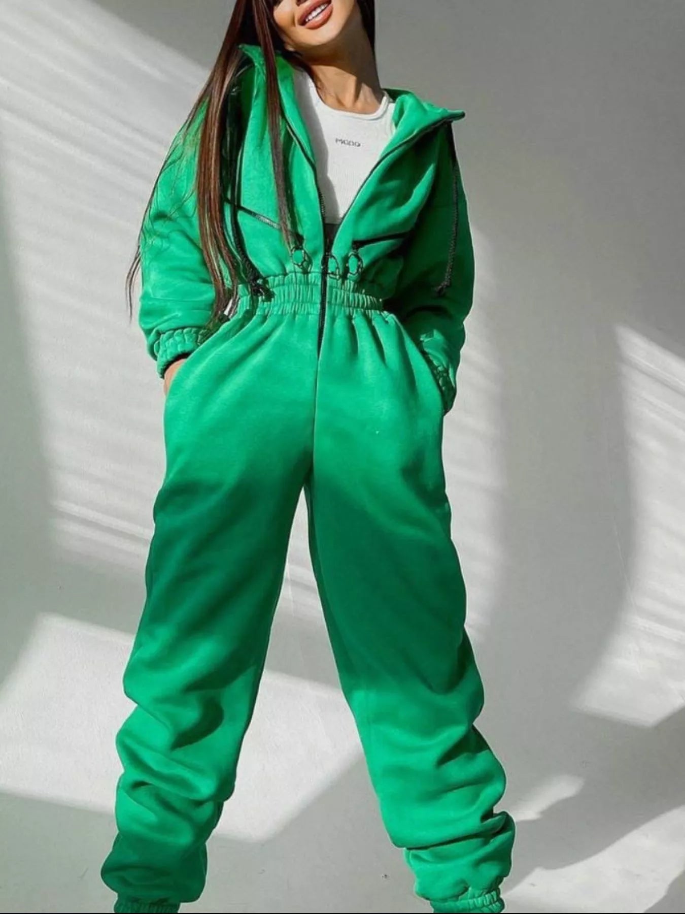 Hooded Zip - Up Long Sleeve Jumpsuit - Salt & Stone