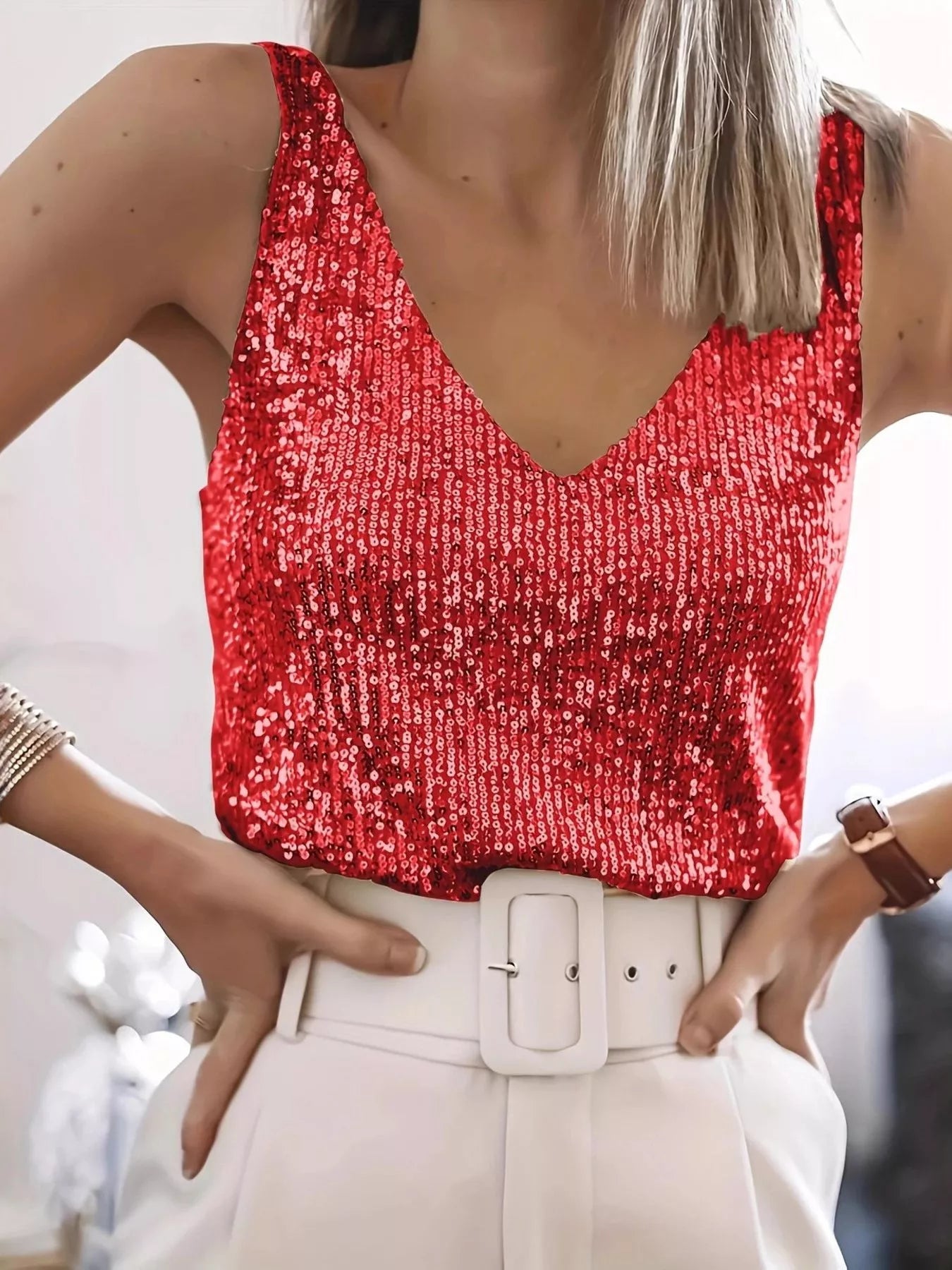 Sequin V - Neck Tank Top - Salt & Stone