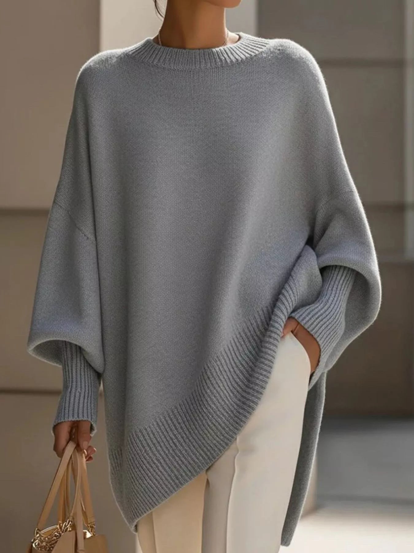 Oversized Batwing Sleeve Round Neck Sweater - Salt & Stone
