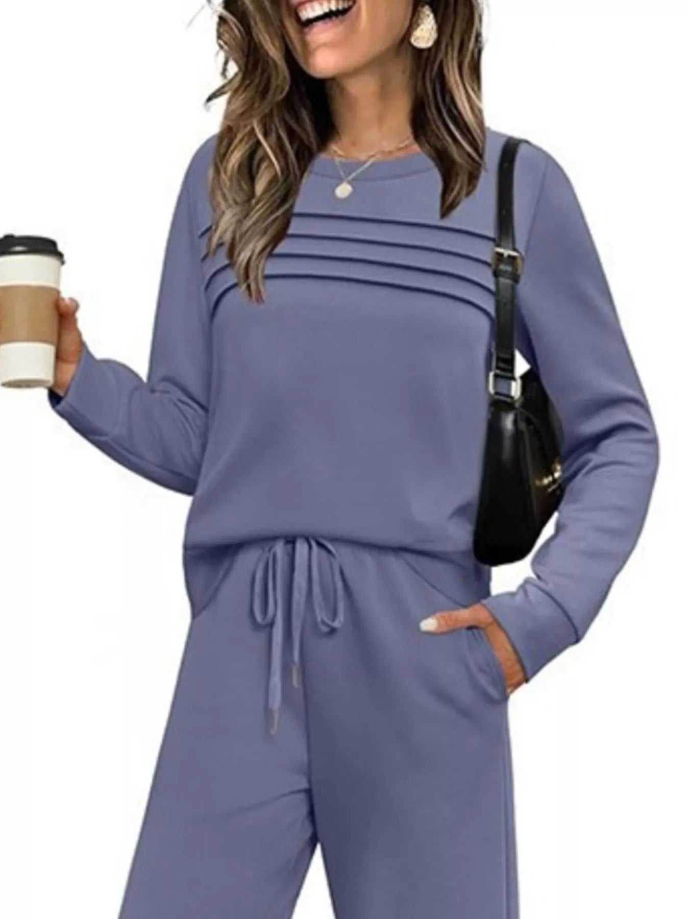 Full Size Long Sleeve Round Neck Top and Pants Set Plus Size - Salt & Stone