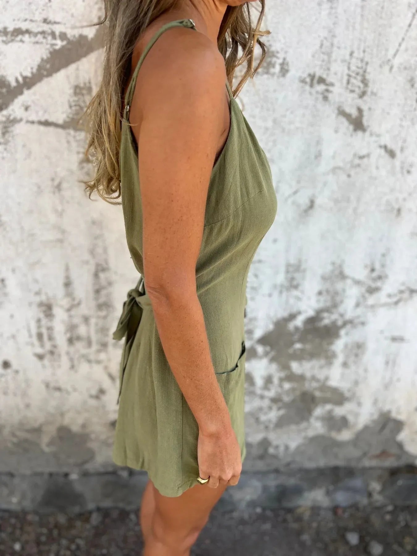Full Size Button - Front Belted Cami Romper Plus Size - Salt & Stone