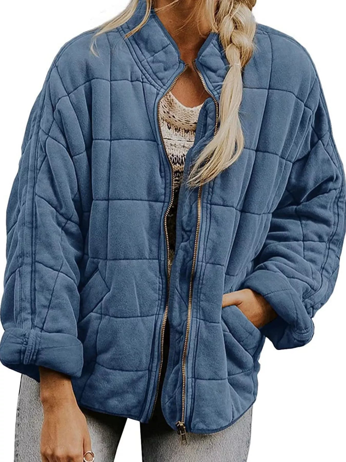 Full Size Zip Up Quilted Bomber Jacket Plus Size - Salt & Stone
