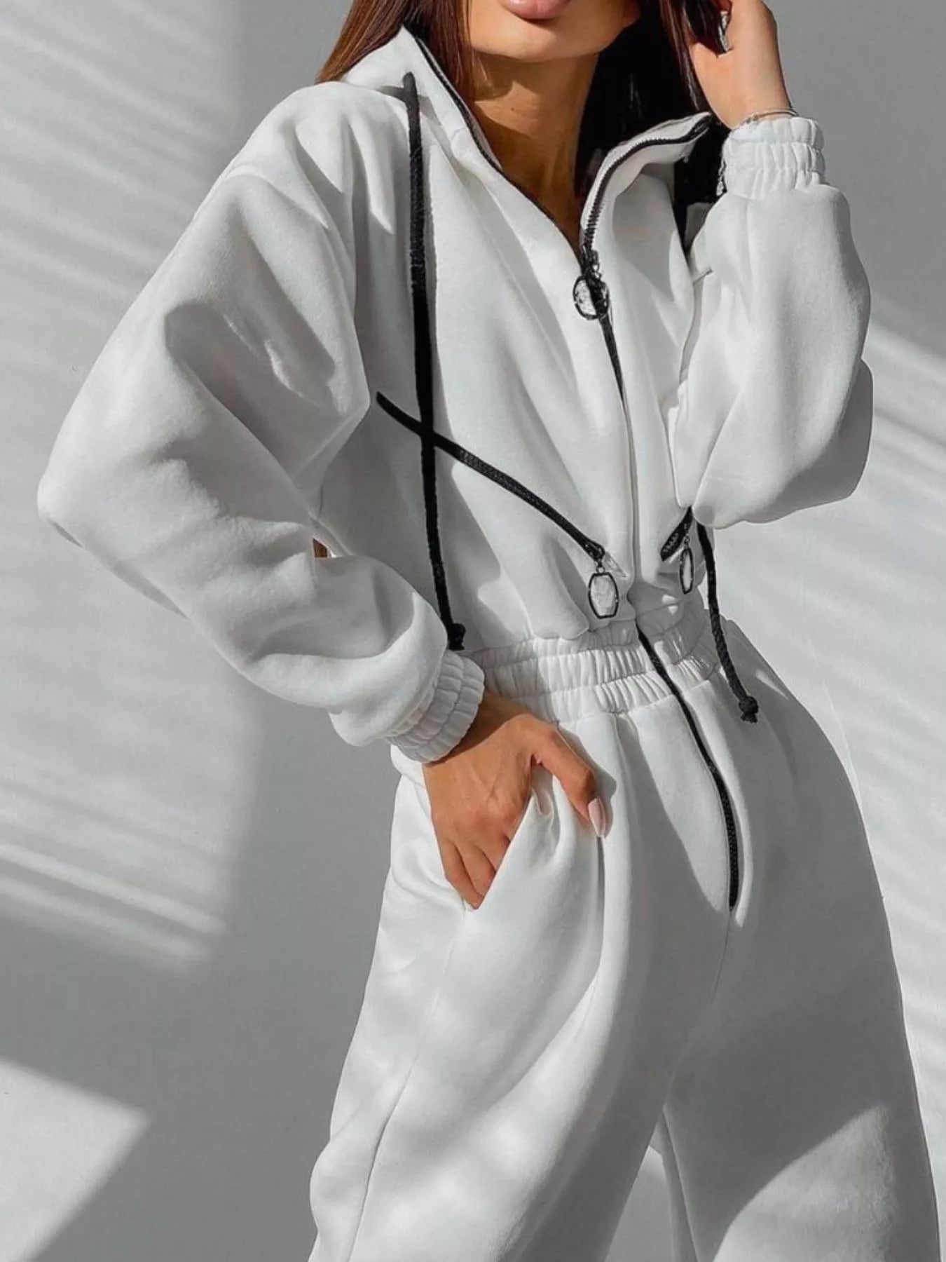 Hooded Zip - Up Long Sleeve Jumpsuit - Salt & Stone