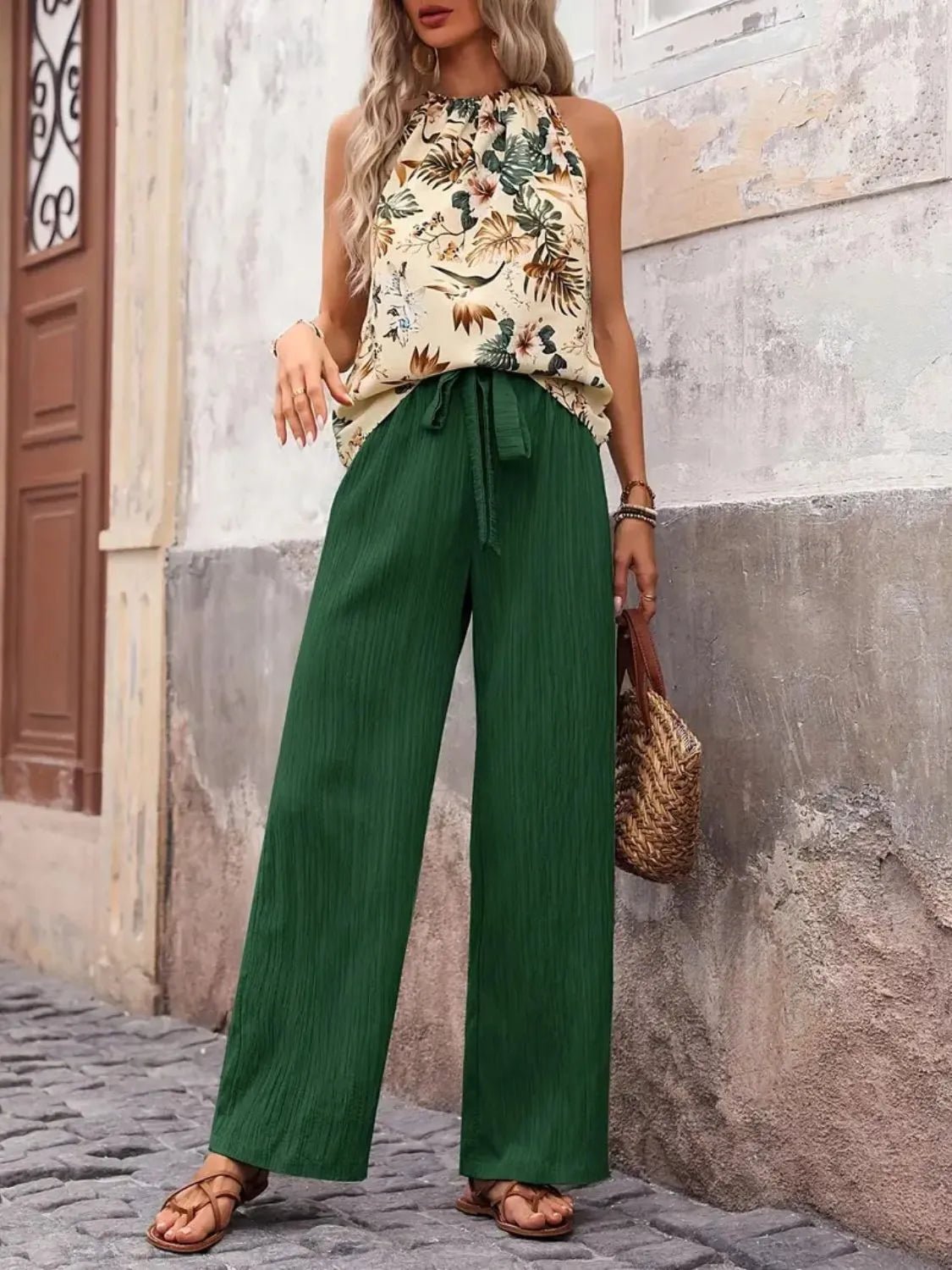 Printed Tank Top and Wide Leg Pants Set - Salt & Stone