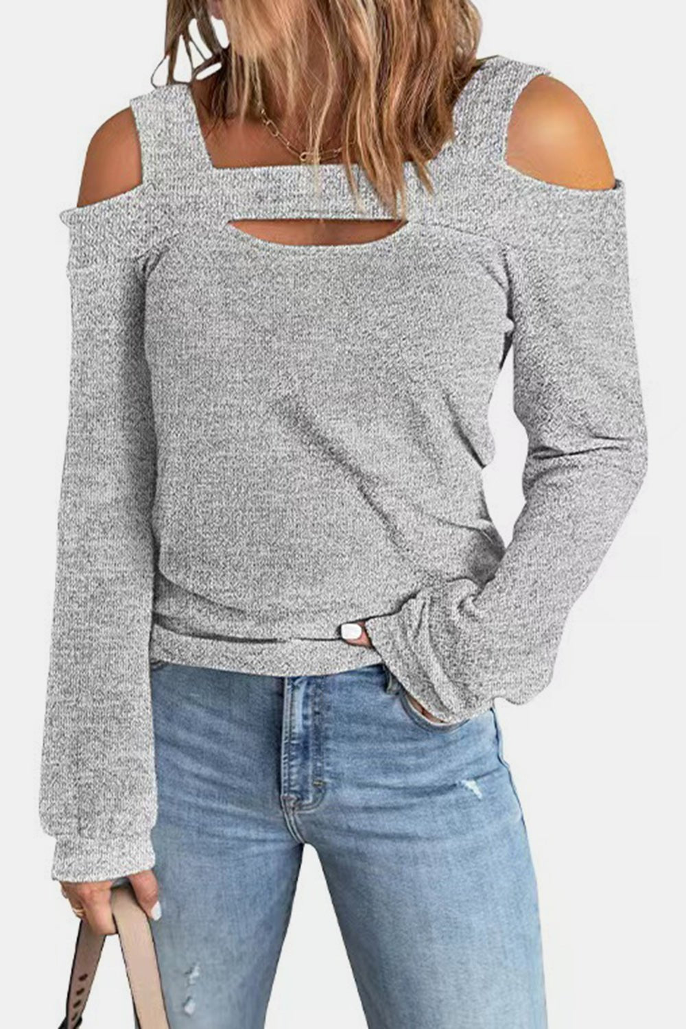 Full Size Cutout Cold Shoulder Blouse - Salt & Stone