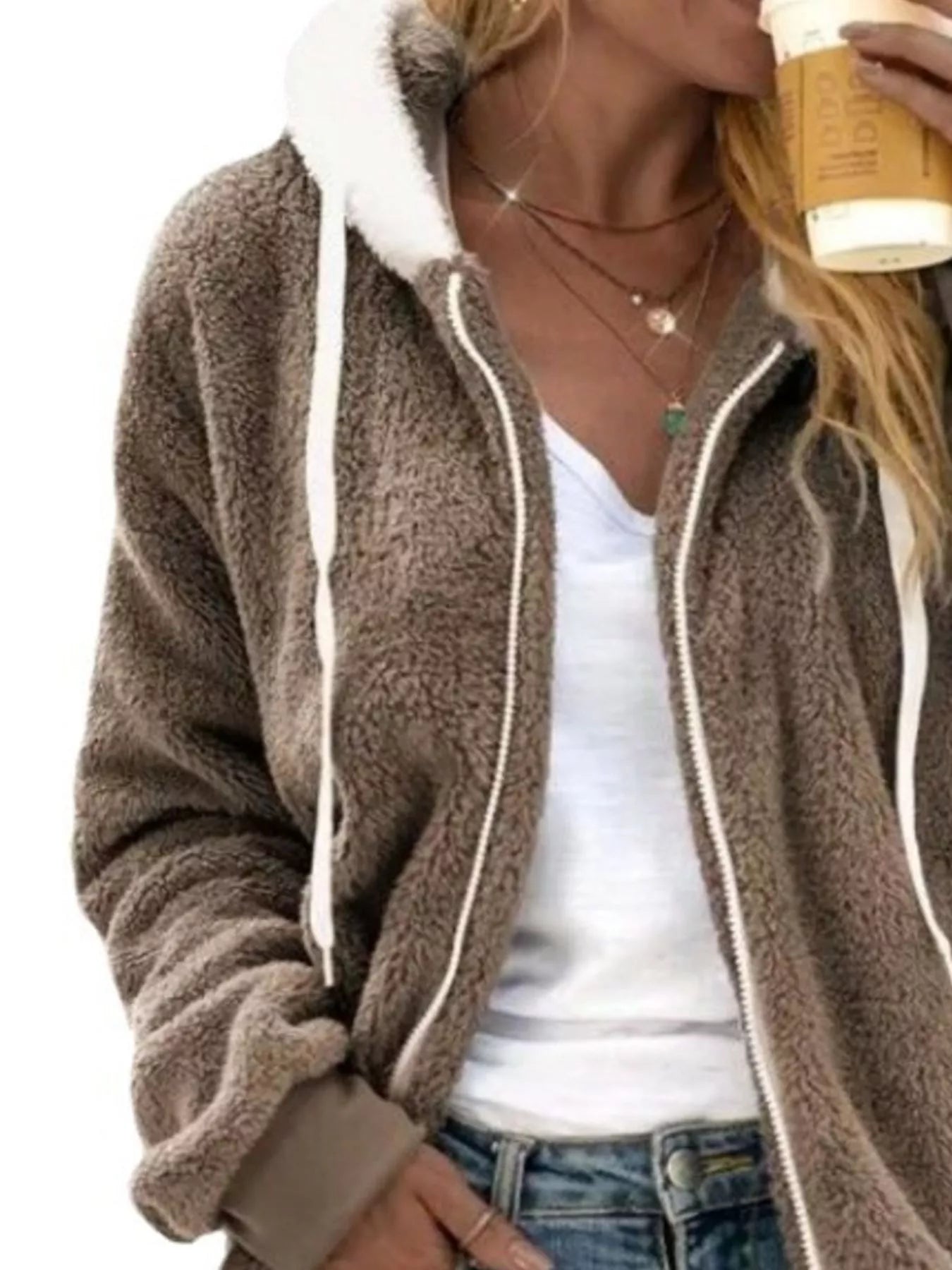 Full Size Cozy Fleece Zip - Up Hooded Jacket Plus Size - Salt & Stone