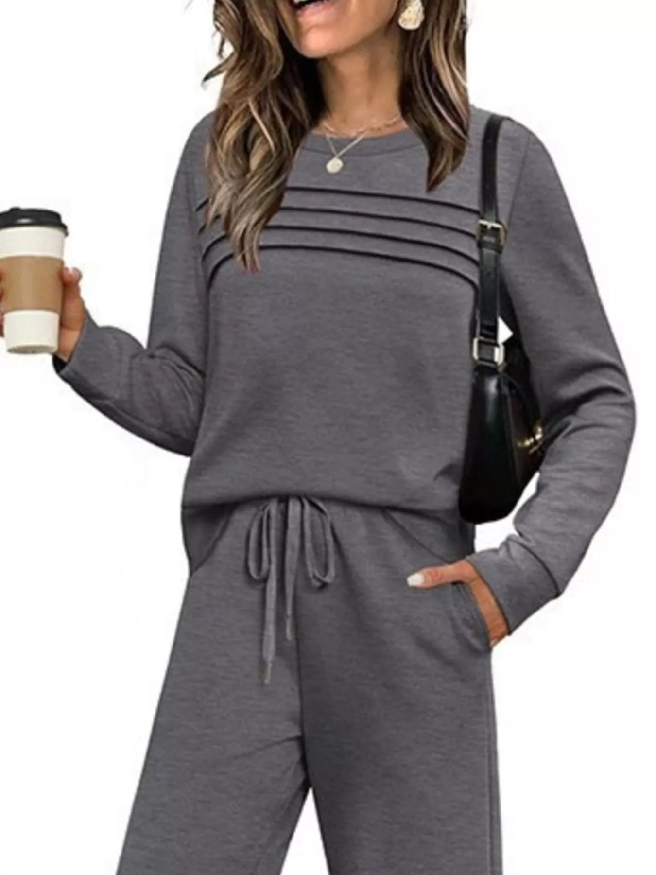 Full Size Long Sleeve Round Neck Top and Pants Set Plus Size - Salt & Stone