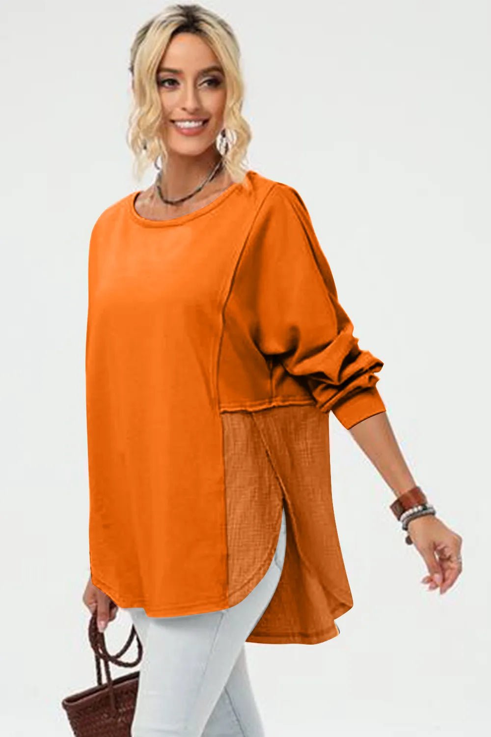 Double Take Full Size Long Sleeve High - Low T-Shirt - Salt & Stone