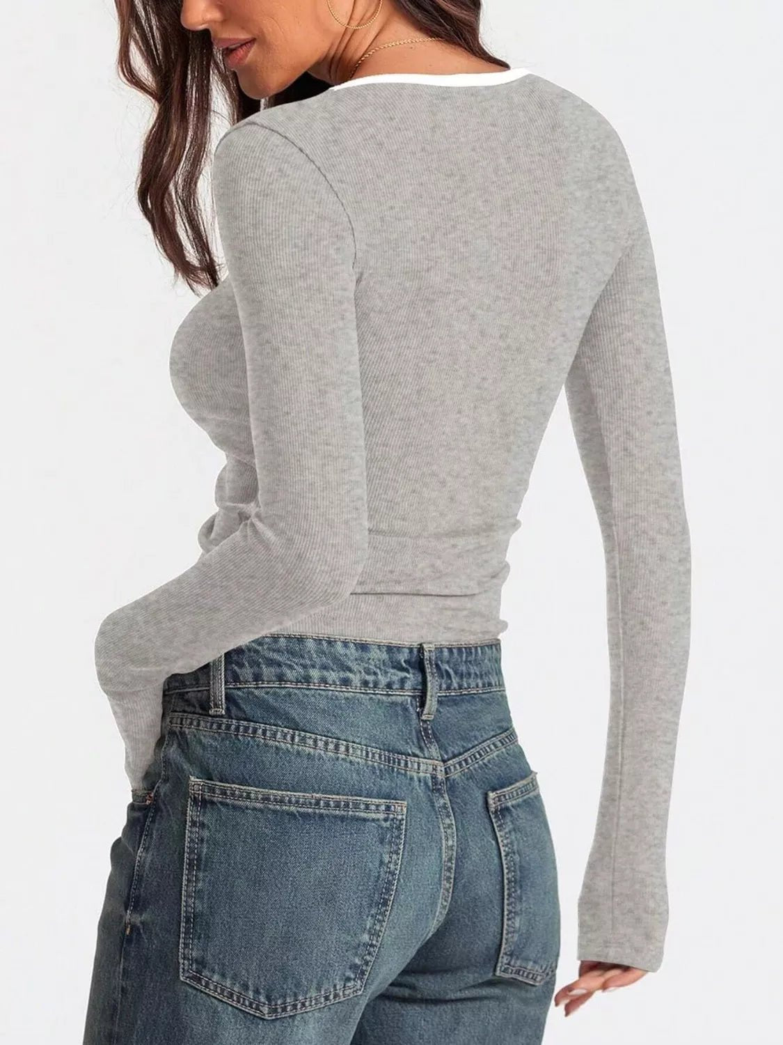 Contrast Trim Long Sleeve Top - Salt & Stone