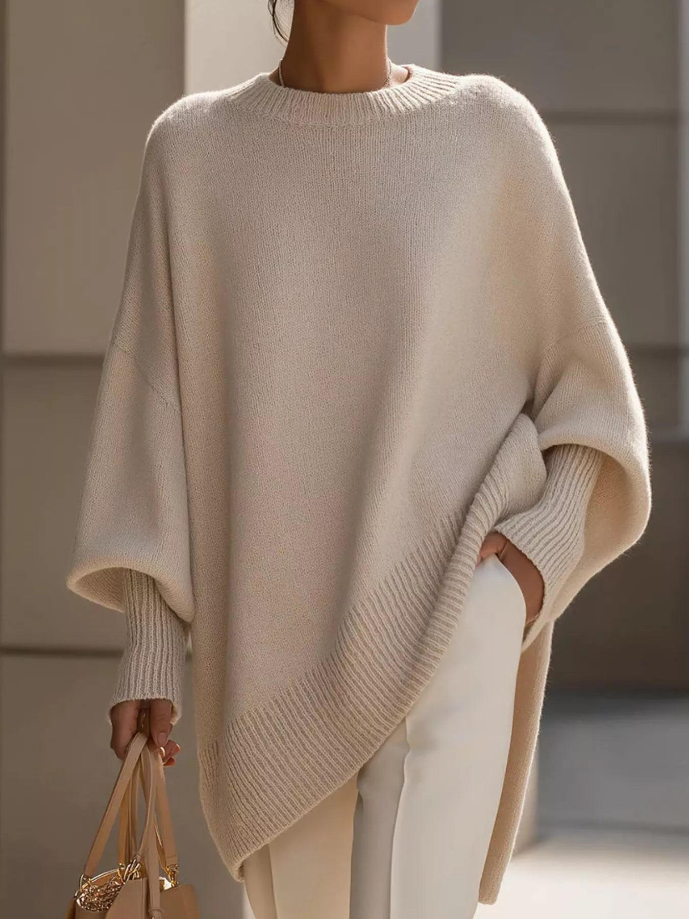 Oversized Batwing Sleeve Round Neck Sweater - Salt & Stone