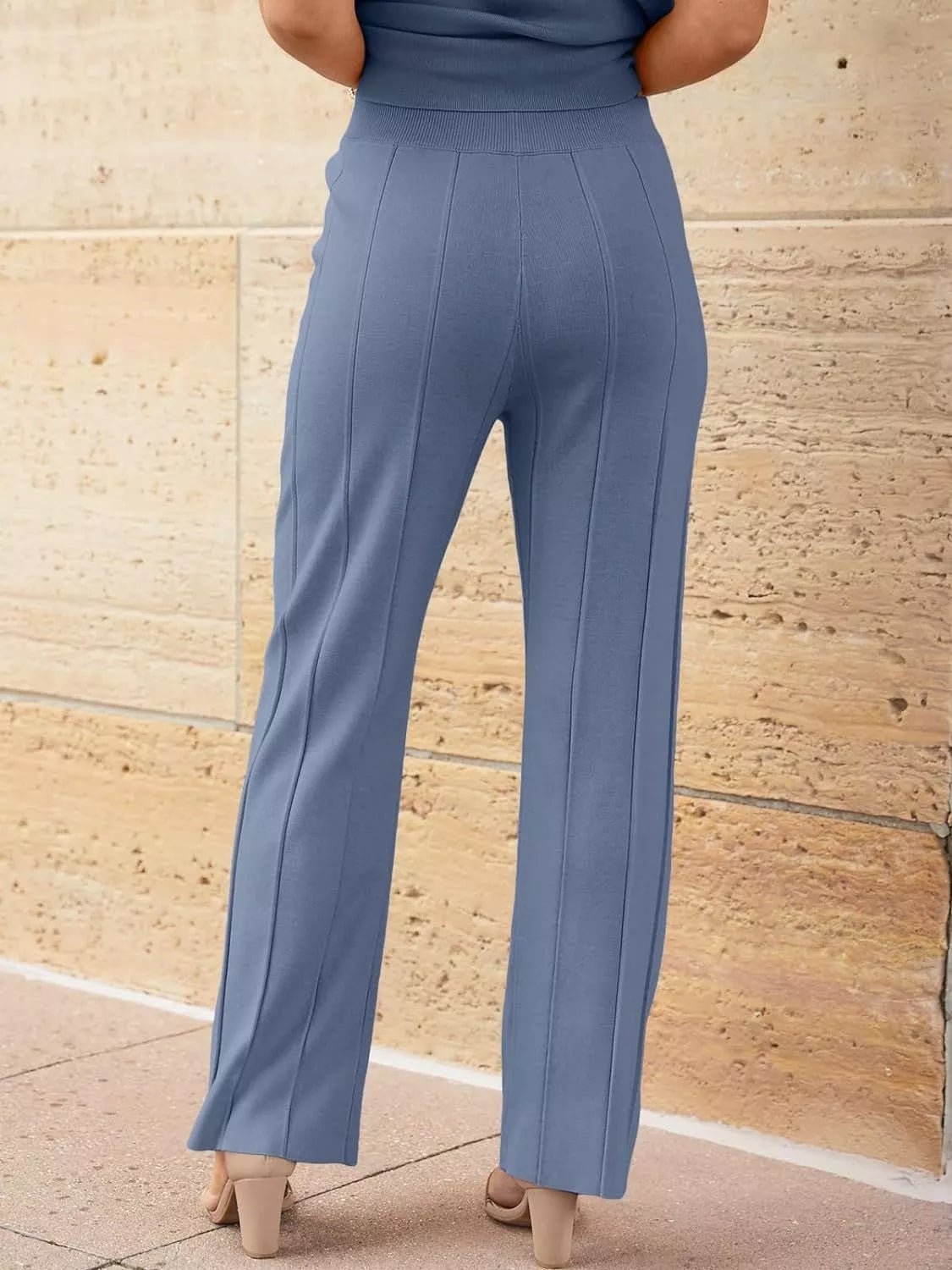Casual Solid Color Cap Sleeve Top and Pants Knit Set - Salt & Stone