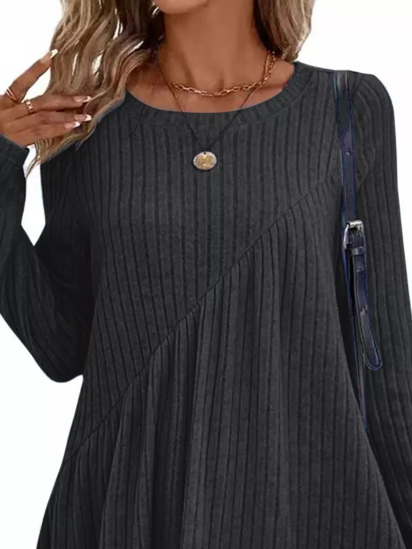 Casual Ribbed Knit Long Sleeve Swing Dress - Salt & Stone