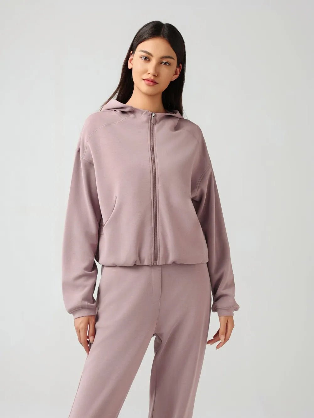 Millennia Zip Up Dropped Shouder Active Hooded - Salt & Stone