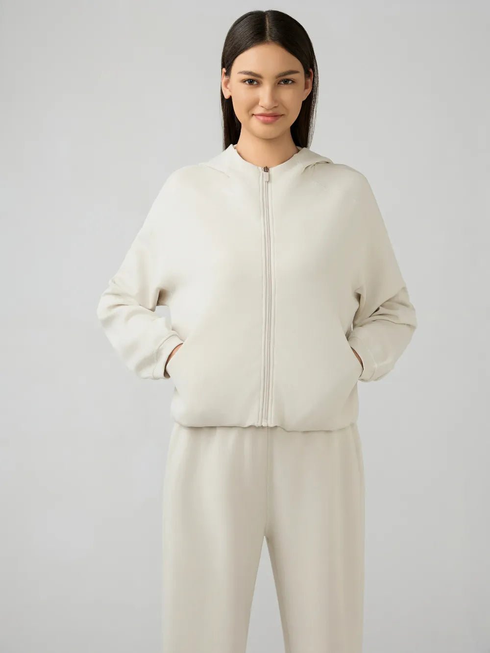 Millennia Zip Up Dropped Shouder Active Hooded - Salt & Stone