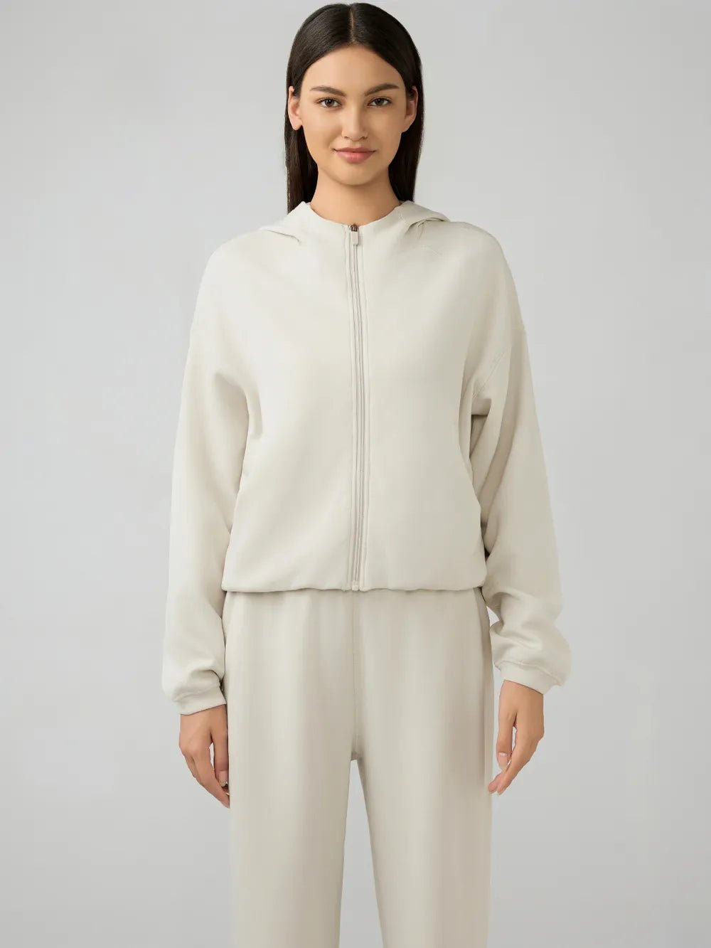 Millennia Zip Up Dropped Shouder Active Hooded - Salt & Stone